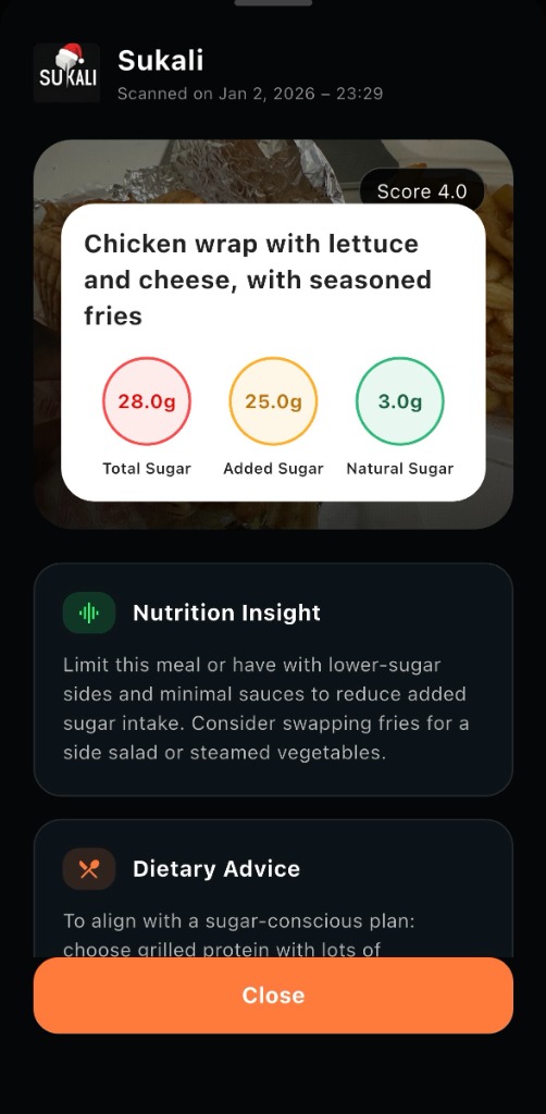 Sukali app meal scan
